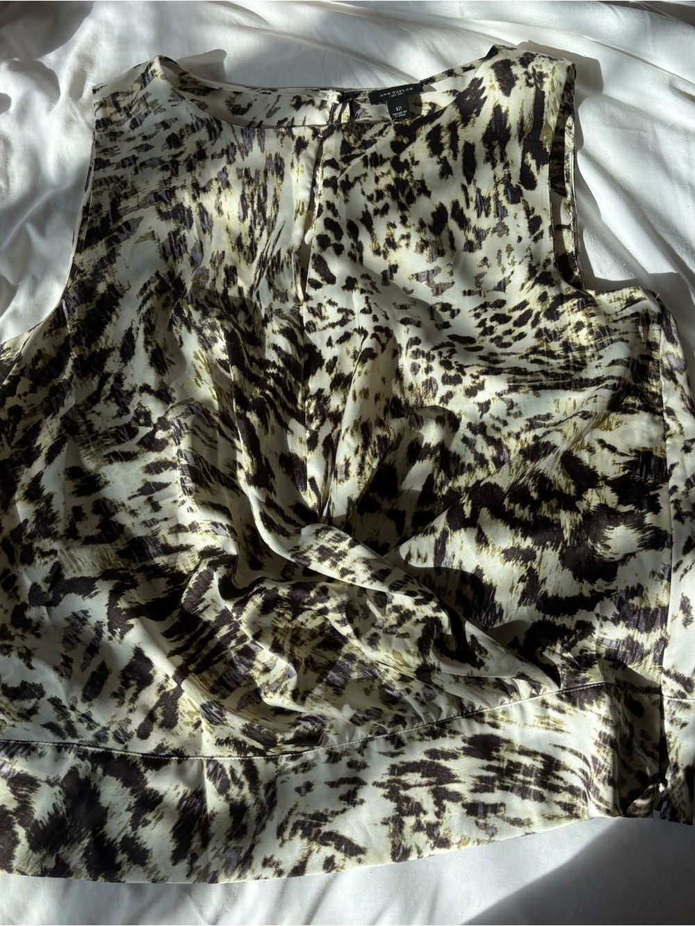 Ann Taylor Olive and Black Animal-Print Sleeveless Silk Top